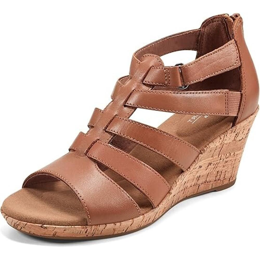 Rockport Women's Briah Gladiator Wedge Sandals, Dark Tan Size 8.5M